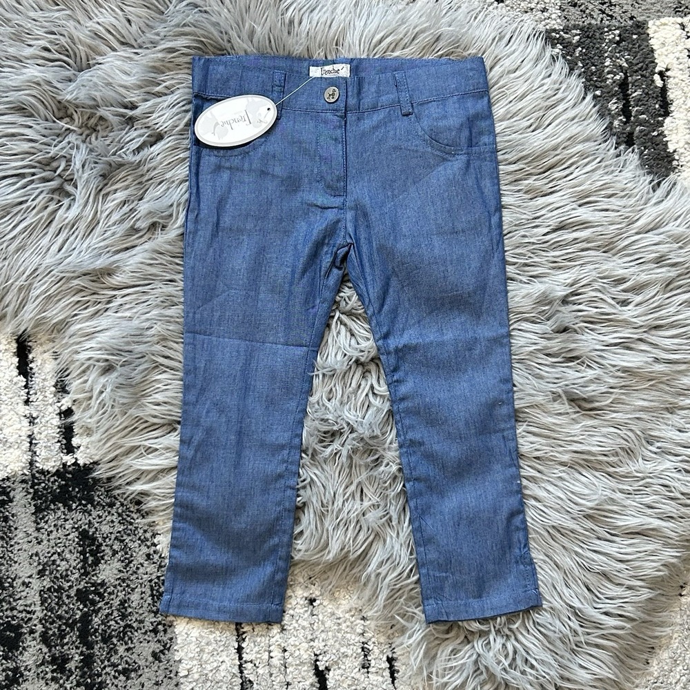 Frenchie Mini Couture Blue Chambray Thin Pants Size 4T NEW